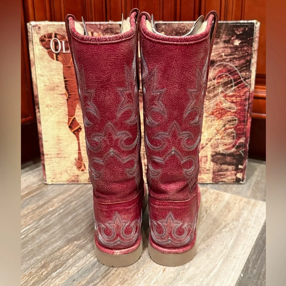 Old Gringo Boots Shearling Diego Red Winter Cowboy Boots UGG Fur Boots 7 Rare - Picture 5 of 8